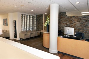 Outside of front desk area at office